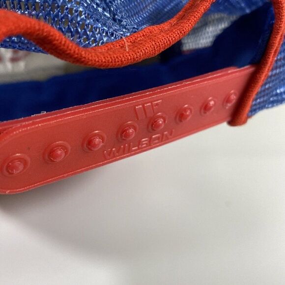 Vintage Snap Back Mesh Trucker Hat Cap Blue Red White 3 Stripes Lacrosse Club - Picture 10 of 10